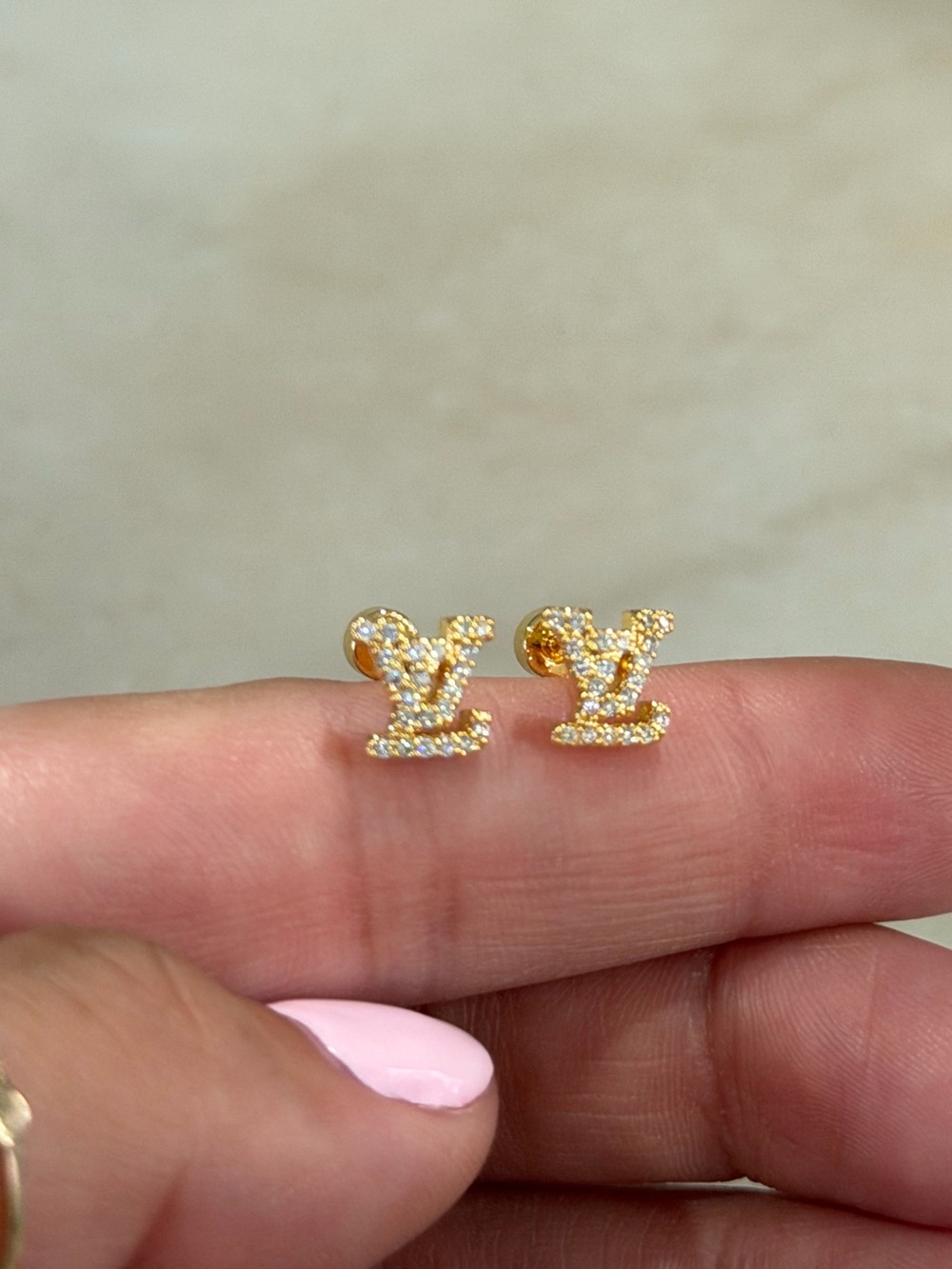 Gold LV diamond Stud Earrings stainless steel